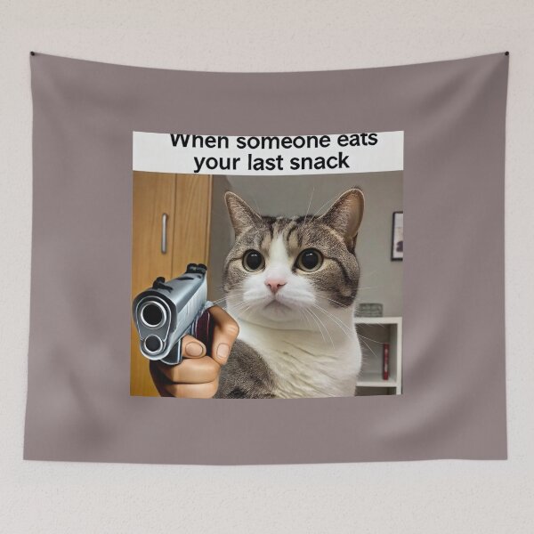 Item preview, Cat With Gun Meme - When Someone Eats Your Last Snack designed and sold by CatmemesArt.