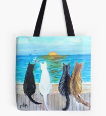 Cat Beach Sunset Tote Bag