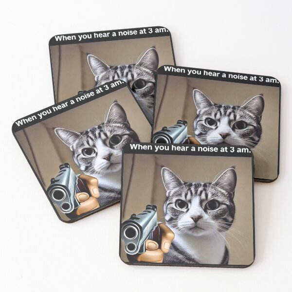 Item preview, Cat with Gun Meme - When You Hear a Noise at 3 AM designed and sold by CatmemesArt.