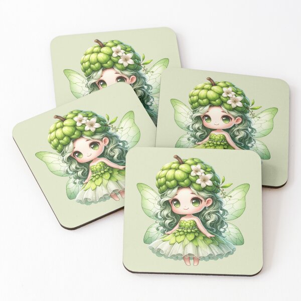Item preview, Cute Green Cherimoya Fairy with Butterfly Wings Elves Manga Anime Girl Exotic Fruits designed and sold by Annika Shurafa.
