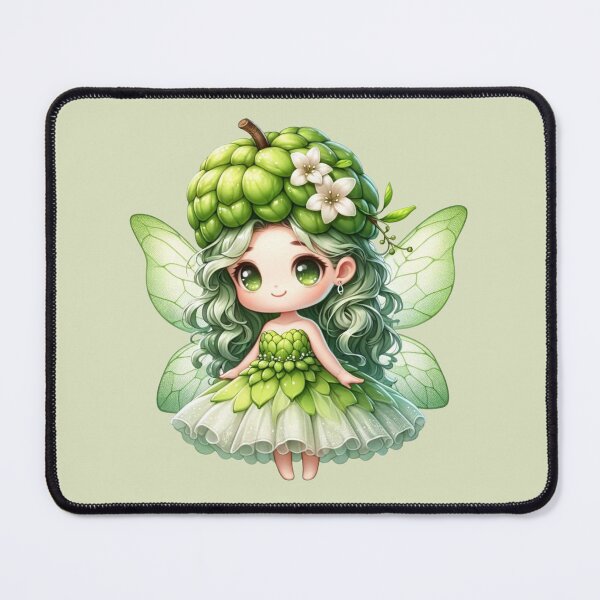 Item preview, Cute Green Cherimoya Fairy with Butterfly Wings Elves Manga Anime Girl Exotic Fruits designed and sold by Annika Shurafa.