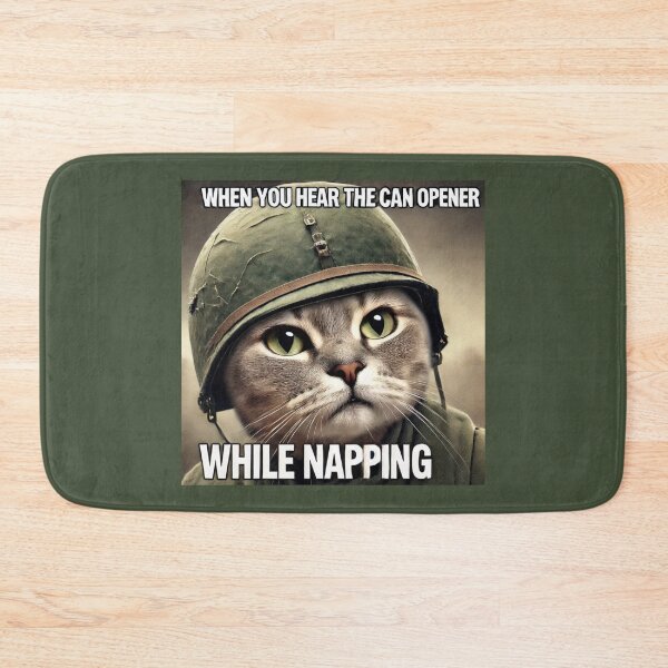 Item preview, War Cat Meme - When you hear the can opener while napping designed and sold by CatmemesArt.