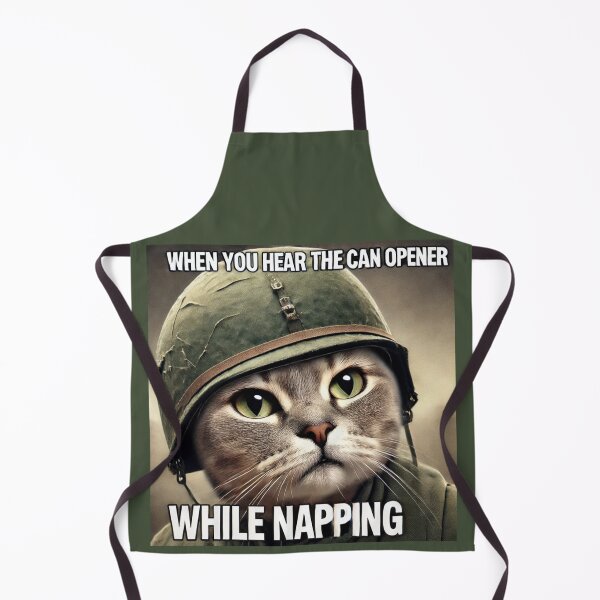 Item preview, War Cat Meme - When you hear the can opener while napping designed and sold by CatmemesArt.