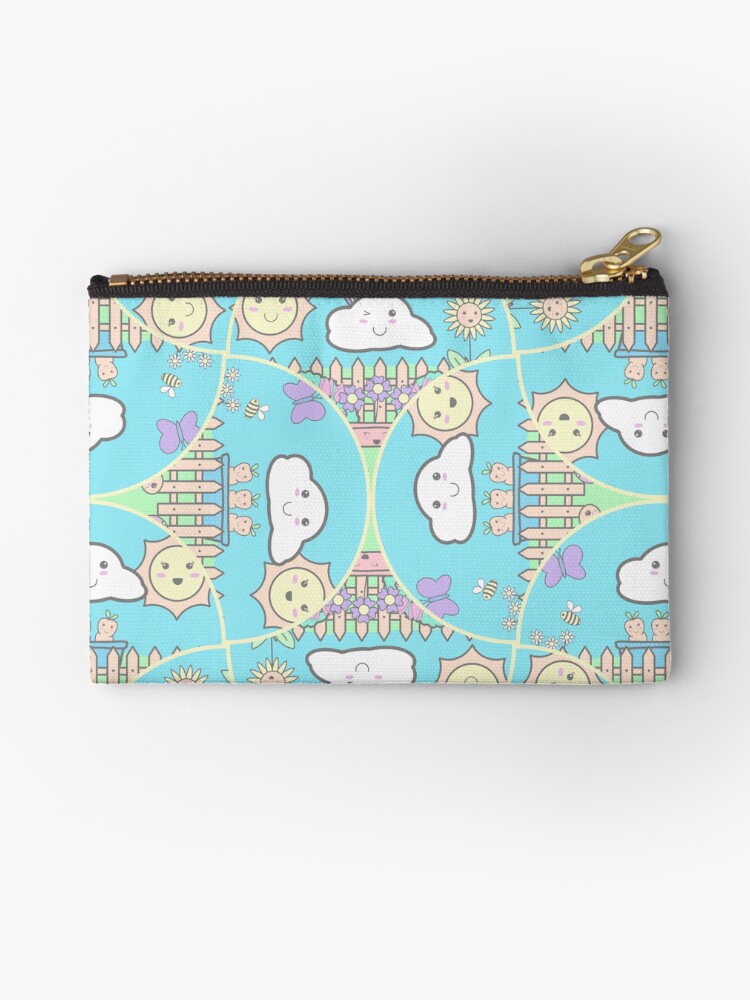 Zipper Pouch, Cute Pastel Kawaii Garden Art Deco Fans designed and sold by Triplicate Limited