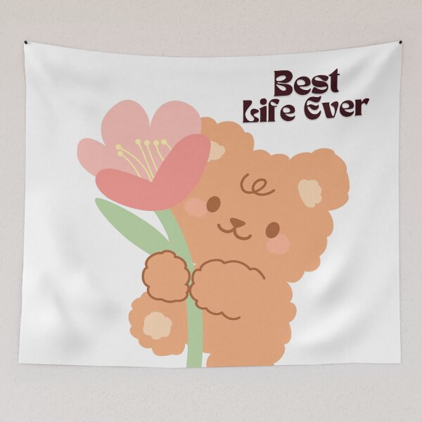 Item preview, best life ever-cute bear holding a pink flower designed and sold by princessadalin.