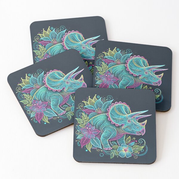 Item preview, Neon Floral Triceratops with Hibiscus designed and sold by CrypRenaissance.