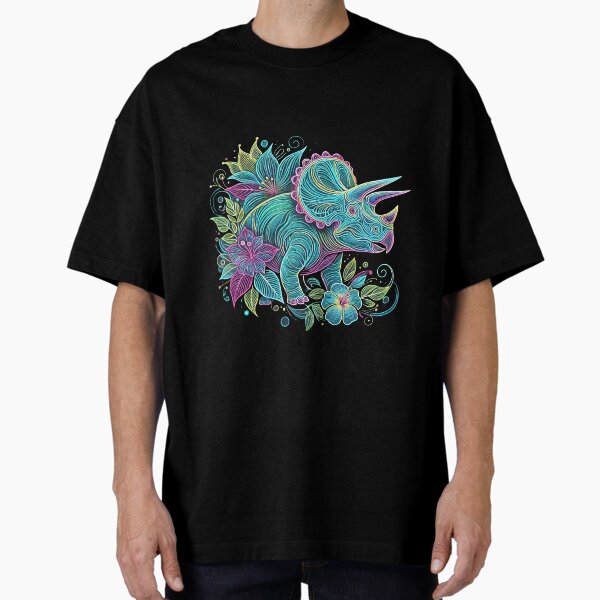 Item preview, Neon Floral Triceratops with Hibiscus designed and sold by CrypRenaissance.