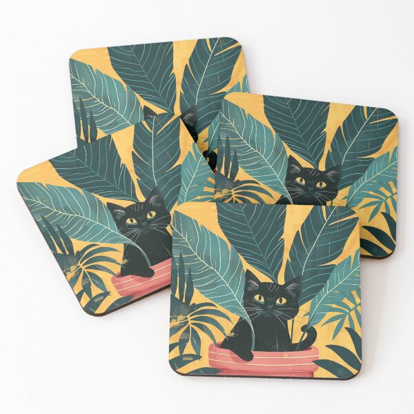 Item preview, Cute Black Cat Hiding in Home Plant Illustration - Vibrant Colors designed and sold by StickerHavenn.