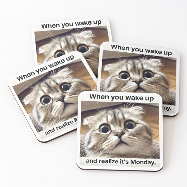 Item preview, Wake Up Cat Meme - When You Wake Up and Realize It's Monday designed and sold by CatmemesArt.