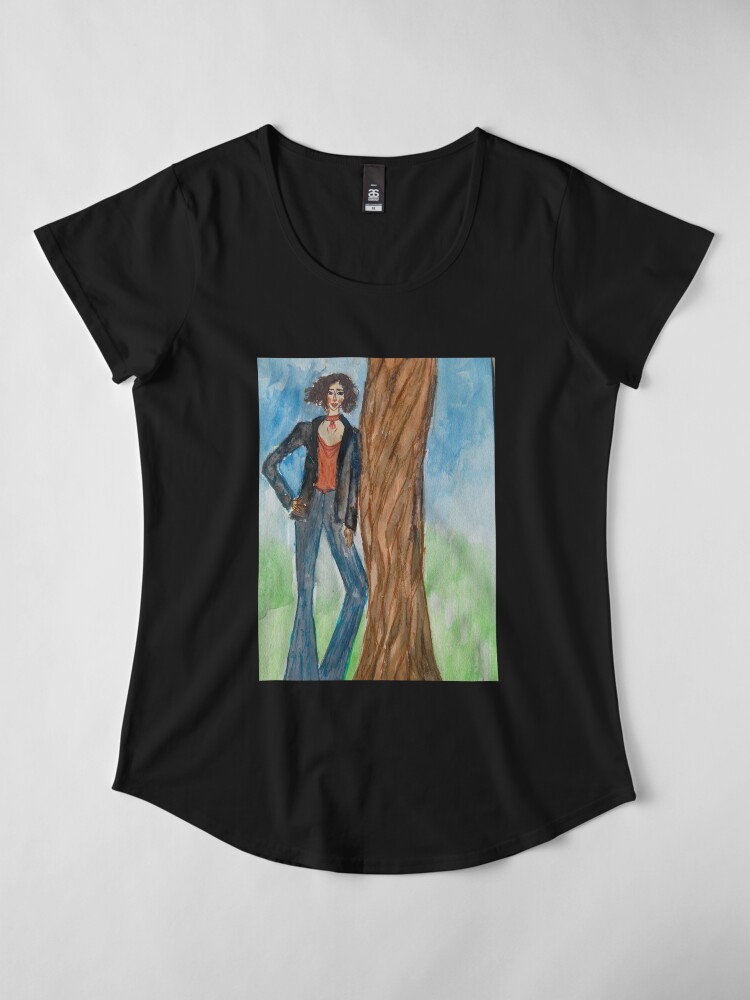 Alternate view of Relaxed Girl Leaning on a Tree Premium Scoop T-Shirt