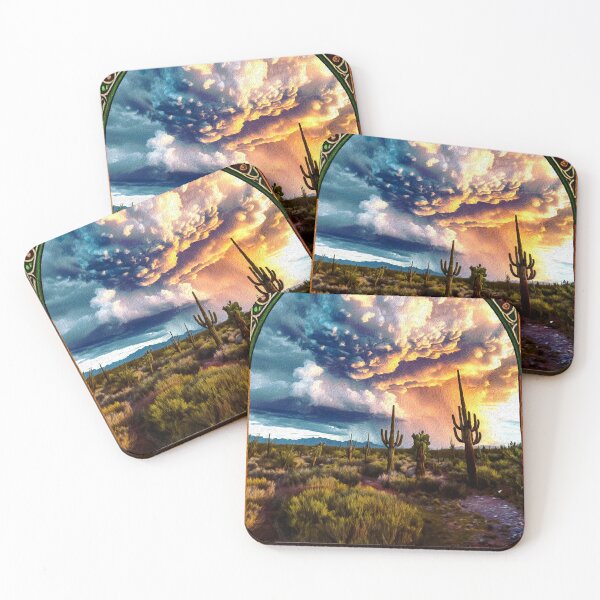 Item preview, Desert Landscape painting cactus sunset storm shower designed and sold by AuroraXGreen.