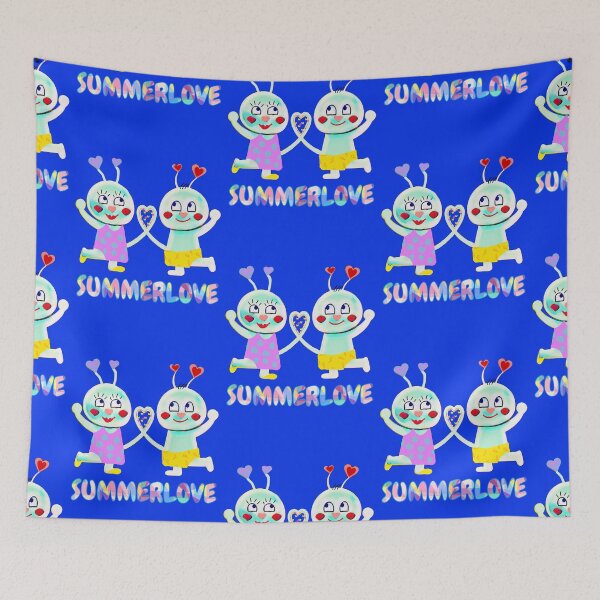 Item preview, Summerlove (bright blue) funny colorful couple with heart -comic style designed and sold by kikidu21.