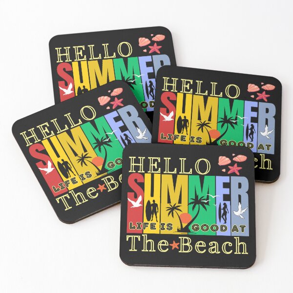 Artikelvorschau, Hallo Sommer. Das Leben ist schön am Strand. Typografisches Retro-Stranddesign in bunten Farben entworfen und verkauft von Raise2Shine.