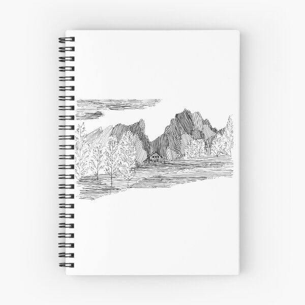 Item preview, House in the mountains hand drawing architecture black and white monochrome architectural drawing designed and sold by junyangcaidraw.
