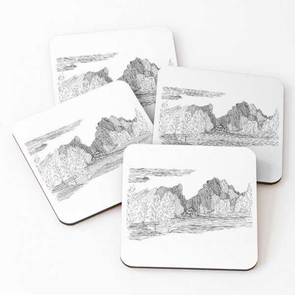 Item preview, House in the mountains hand drawing architecture black and white monochrome architectural drawing designed and sold by junyangcaidraw.