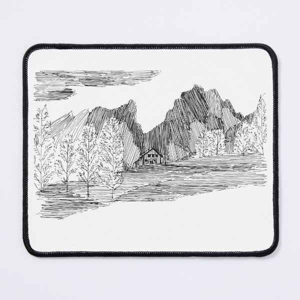 Item preview, House in the mountains hand drawing architecture black and white monochrome architectural drawing designed and sold by junyangcaidraw.