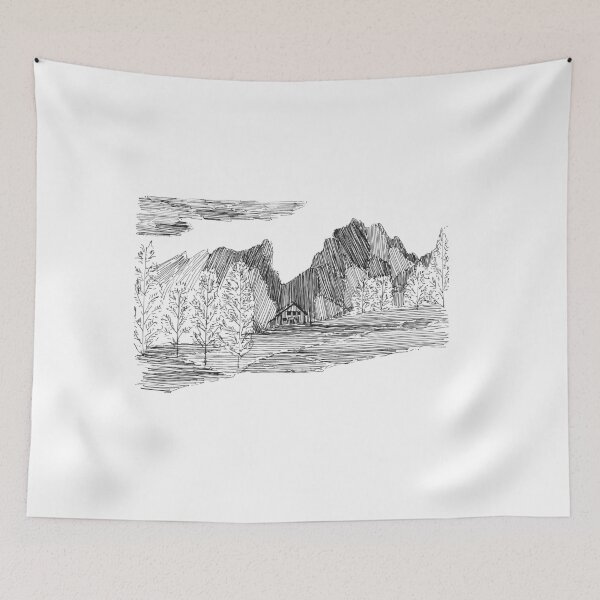 Item preview, House in the mountains hand drawing architecture black and white monochrome architectural drawing designed and sold by junyangcaidraw.