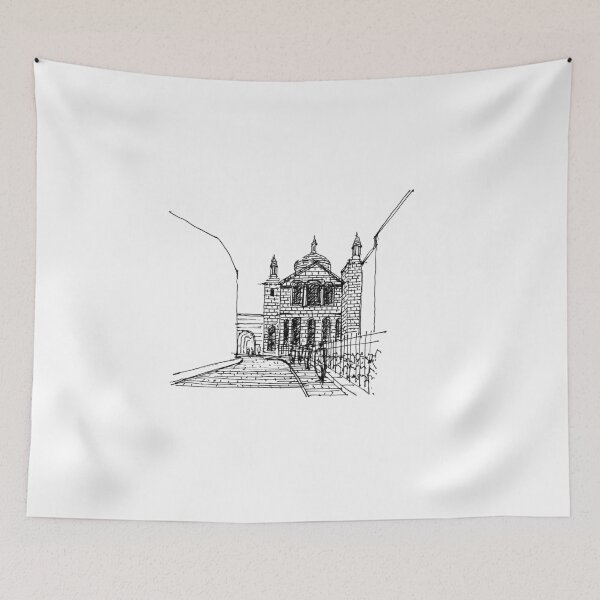 Item preview, Cathedral Church building hand drawing architecture black and white monochrome architectural drawing designed and sold by junyangcaidraw.