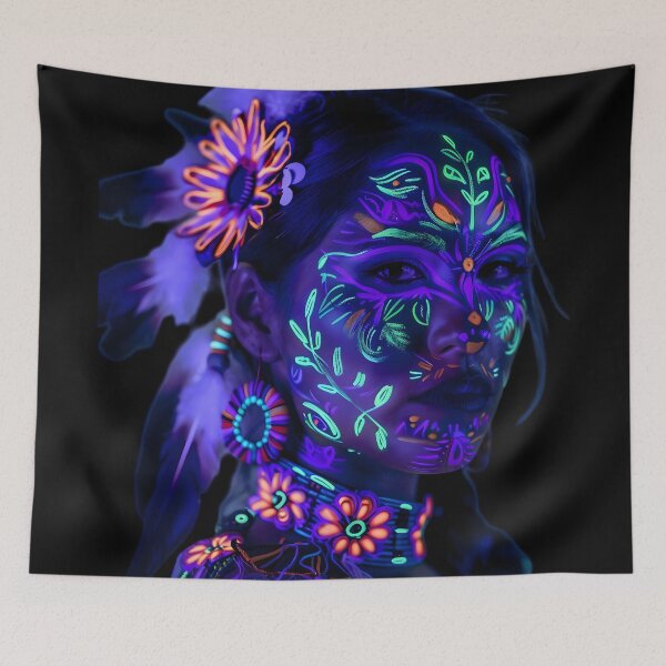 Item preview, Glow of the Ancients: Neon Tribal Portrait designed and sold by AI-Only Creations.