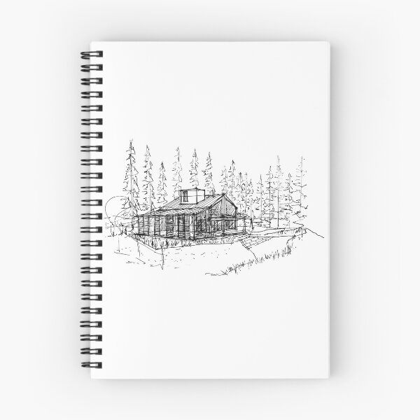 Item preview, House in the woods hand drawing architecture black and white monochrome architectural drawing designed and sold by junyangcaidraw.