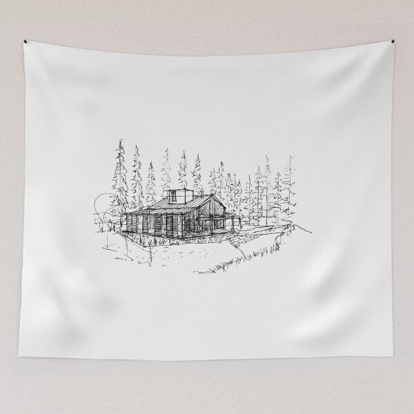 Item preview, House in the woods hand drawing architecture black and white monochrome architectural drawing designed and sold by junyangcaidraw.