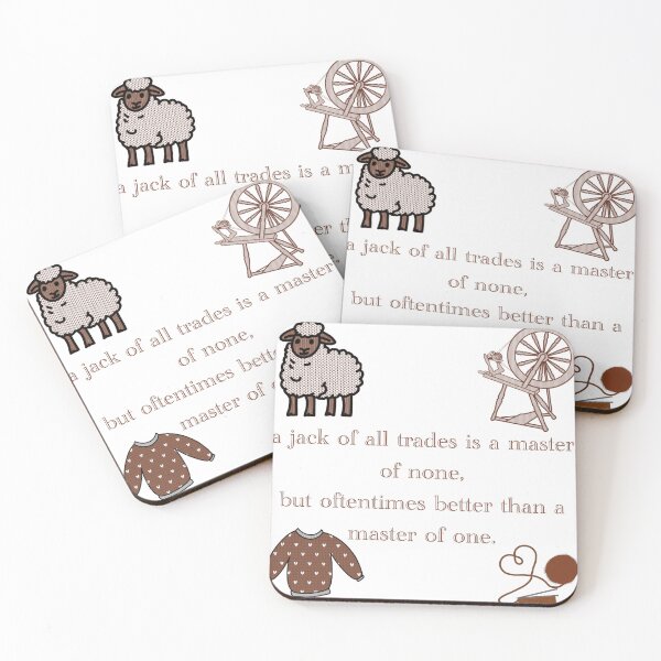 Item preview, Jack of all trades quote for knitters in brown designed and sold by Gingers-Brain.