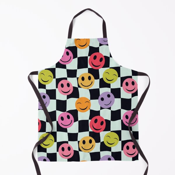 Item preview, Colorful Smiley Faces on Black and White warped checkerboards designed and sold by Yasminepatterns .