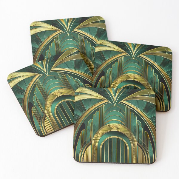 Item preview, Gatsby Glamour Dark Green Gold Vintage Inspired Pattern designed and sold by Vic Torys ☆.