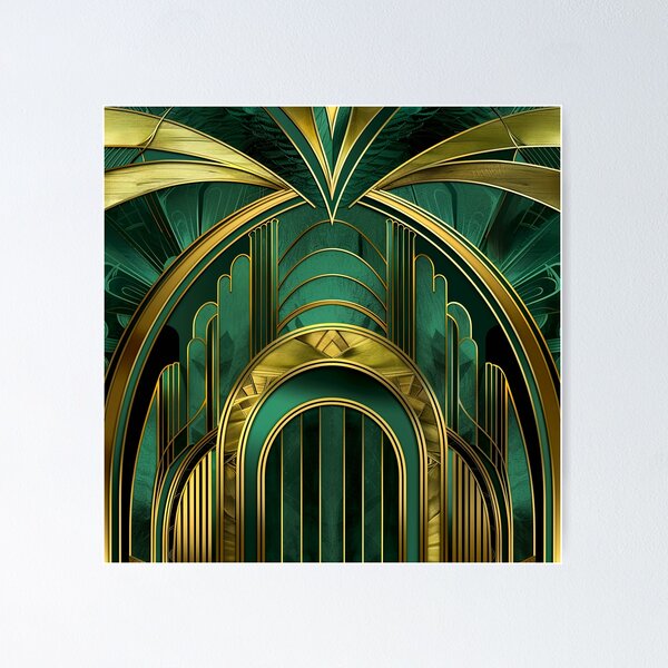 Item preview, Gatsby Glamour Dark Green Gold Vintage Inspired Pattern designed and sold by Vic Torys ☆.