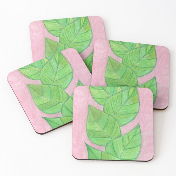 Item preview, Green leaves on a pink background  designed and sold by Artbysarah23.