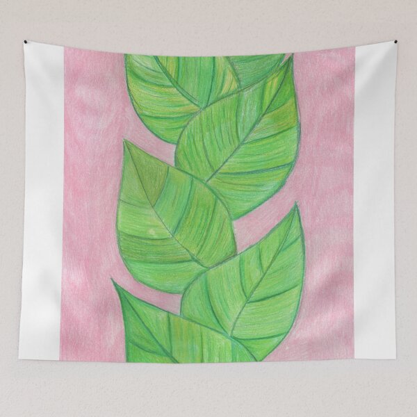 Item preview, Green leaves on a pink background  designed and sold by Artbysarah23.