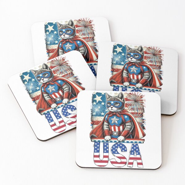 Item preview, Superhero Cat Flag Fireworks USA America designed and sold by JediKittenWars.
