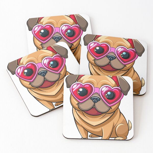 Item preview, Delightful Pug with Heart-shaped Sunglasses Sticker – Kawaii Pug Art for Dog Lovers designed and sold by itsnaeem (36).
