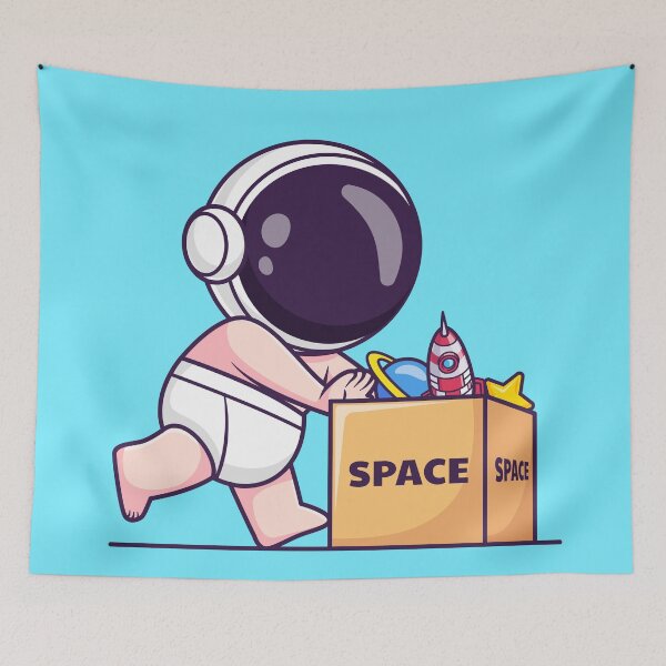 Item preview, Cute Baby Astronaut Pushing Box with Space Toys: An Interstellar Playtime designed and sold by hjian8219.