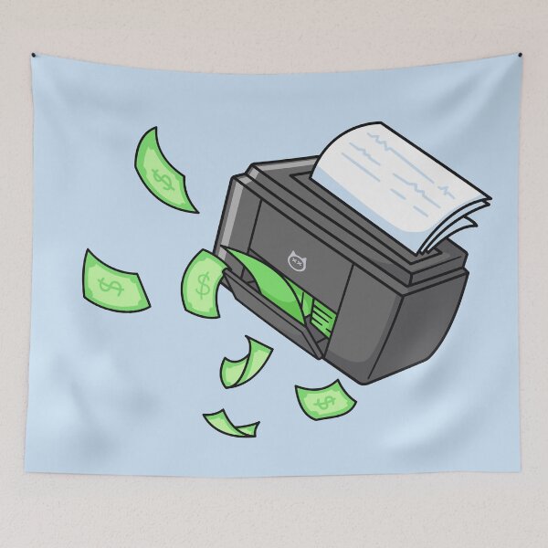 Item preview, Printer with Money Cartoon Vector Icon: Bridging Technology and Wealth with Whimsy designed and sold by hjian8219.