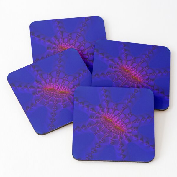 Item preview, Mandelbrot 91 - Red-green pair of intricately structured features surrounded by deep blue sea designed and sold by Draeger0.
