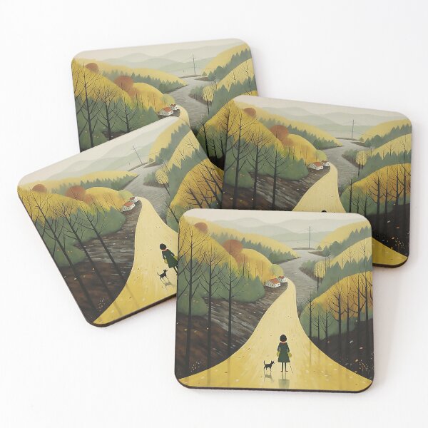 Item preview, Girl and Black Cat Walking Down a Road in Atmospheric Woodland designed and sold by PaintbrushPlace.
