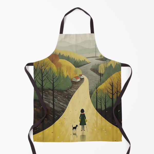Item preview, Girl and Black Cat Walking Down a Road in Atmospheric Woodland designed and sold by PaintbrushPlace.