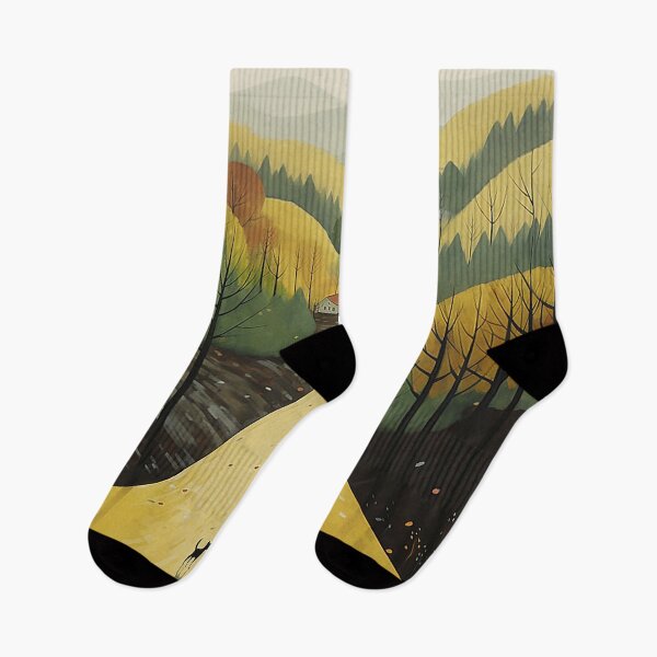 Item preview, Girl and Black Cat Walking Down a Road in Atmospheric Woodland designed and sold by PaintbrushPlace.