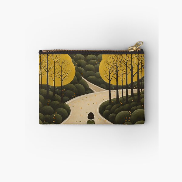 Item preview, Girl and Black Cat in Atmospheric Woodland Naive Art designed and sold by PaintbrushPlace.