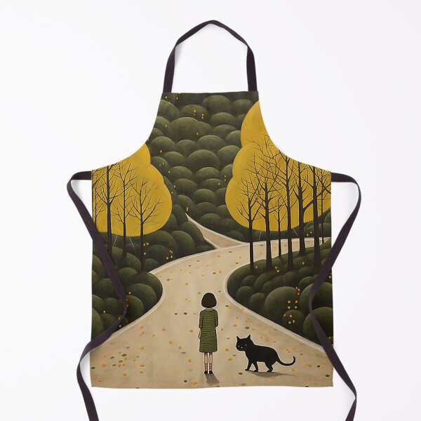 Item preview, Girl and Black Cat in Atmospheric Woodland Naive Art designed and sold by PaintbrushPlace.