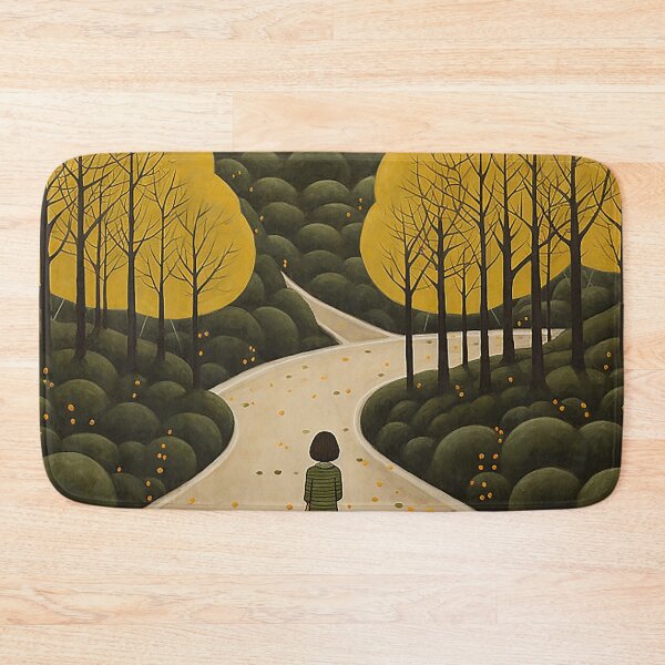 Item preview, Girl and Black Cat in Atmospheric Woodland Naive Art designed and sold by PaintbrushPlace.