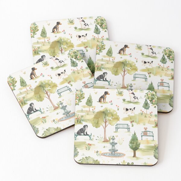 Item preview, Charming watercolor pattern featuring dogs in a whimsical park setting designed and sold by DMay-art.
