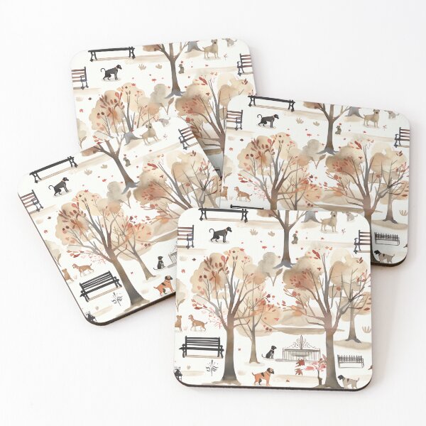 Item preview, Charming watercolor pattern featuring dogs in a whimsical park setting designed and sold by DMay-art.