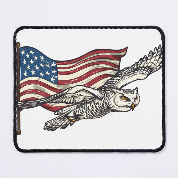 Item preview, A detailed illustration of an owl in flight with the American flag in the background, symbolizing freedom and patriotism. designed and sold by kitidach-create.
