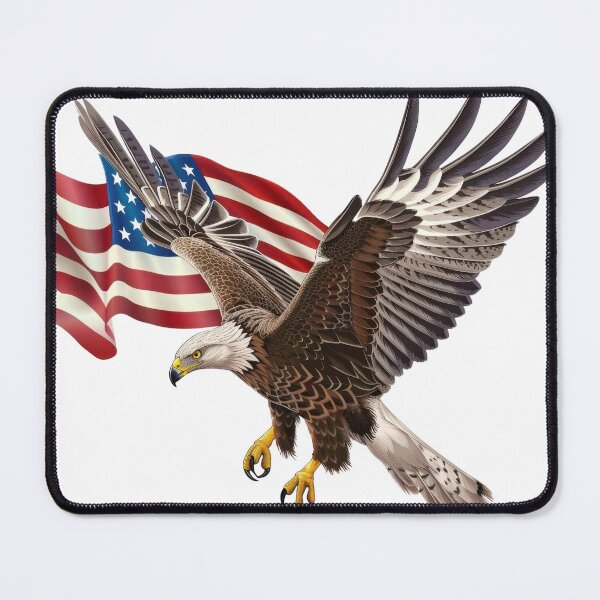 Artikelvorschau, Ein majestätischer Weißkopfseeadler, der vor der amerikanischen Flagge schwebt und in den USA Freiheit und Patriotismus symbolisiert. entworfen und verkauft von kitidach-create.