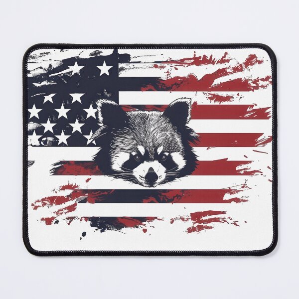 Item preview, A stylized illustration of an American flag with a raccoon face overlay, representing patriotism and wildlife in art. designed and sold by kitidach-create.