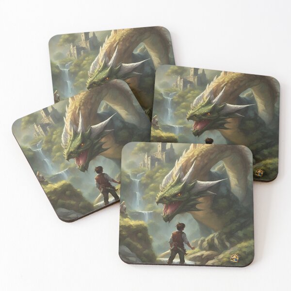 Item preview, Mystical Dragon and Brave Boy Fantasy Art Print designed and sold by Astral Karma.