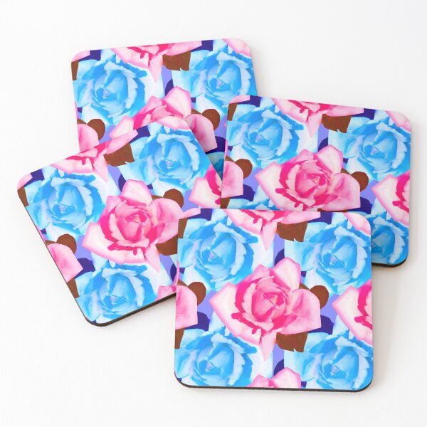Artikelvorschau, Blaue Teerose Fotografie / Rosa Teerose Fotografie / Blauer Hintergrund / Wiederholendes Rosenmuster / Blaue Rose Fotografie entworfen und verkauft von Victoria Rose.