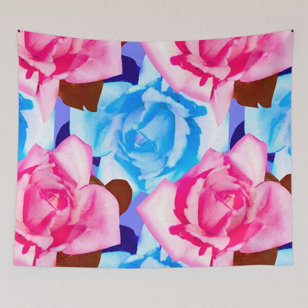 Item preview, Blue Tea Rose Photography / Pink Tea Rose Photography / Blue Background / Repeating Rose Pattern / Blue Rose Photography designed and sold by Victoria Rose.